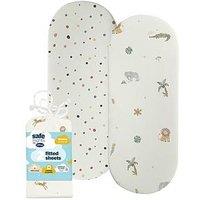 Silentnight Safe Nights Fitted Sheet - Moses Basket - Safari - 2 Pack