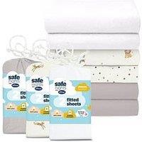 Silentnight Safe Nights Fitted Sheet - Moses Basket - Grey, Safari Print And White - 6 Pack Bundle (3 X 2 Packs)