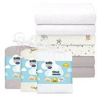 Silentnight Safe Nights Fitted Sheet - Cot Bed - Grey, Safari Print And White - 6 Pack Bundle (3 X 2 Packs)
