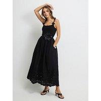 River Island Poplin Cutwork Tie Back Dress - Black