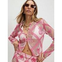 River Island Crochet Motif Co-Ord Cardi - Pink