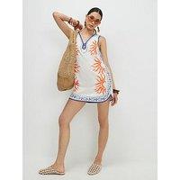 River Island Sun Embroidered Border Dress - Cream