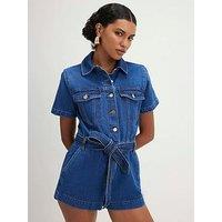 River Island Short Sleeve Denim Playsuit - Blue