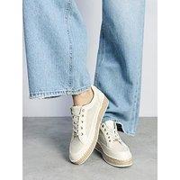 Moda In Pelle Corie Off White Porvair Espadrile Wedge Lace Up Trainer