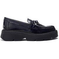 Moda In Pelle Eisa Black Leather Chunky Loafer With Detailed Apron Trim