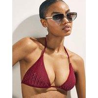 River Island Diamante Triangle Bikini Top - Red