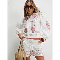 River Island White Embroidered Mexicana Blouse Co-Ord