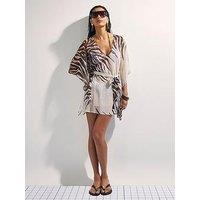 River Island Animal Mini Kaftan - Cream