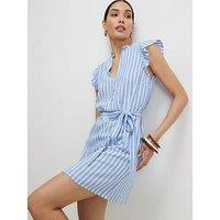 River Island Linen Frill Belt Dress - Blue