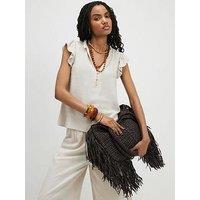 River Island Linen Frill Sleeve Blouse - Beige