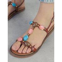 Moda In Pelle Nicca Tan Porvair Jewel Stone T Bar Sandal