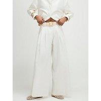 River Island Linen Belted Wide Leg Trousers - White