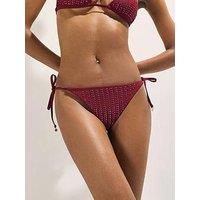 River Island Diamante Tie Side Bikini Bottoms - Red