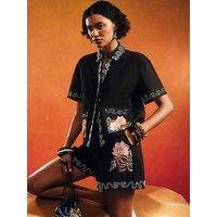 River Island Terry De Havilland Beaded Floral Co-Ord Shorts - Black
