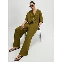 River Island Linen Blend Wide Leg Trousers - Green