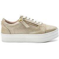 Moda In Pelle Abbee Gold Leather Slab Sole Lace Up Trainer With Zip