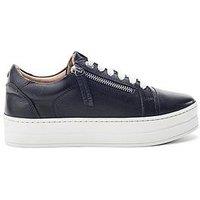 Moda In Pelle Abbee Black Leather Slab Sole Lace Up Trainer With Zip