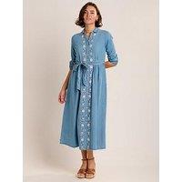 Brakeburn Viviana Embroidered Denim Shirt Dress - Blue