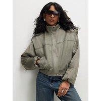 River Island Suedette Shoulder Detail Jacket - Khaki