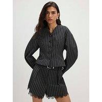 River Island Long Sleeve Pinstripe Cocoon Sleeve Jacket - Black