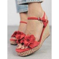 Moda In Pelle Mistee Red Suede Flower Detail Wedge