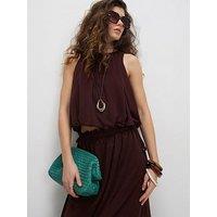 River Island Short Chiffon Bubble Racer Top - Brown