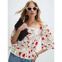 River Island Poppy Print Blouse - White