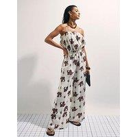 River Island Palm Print Jumpsuit - Cream