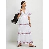 River Island Emb Resort Maxi Dress- White