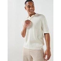 Calvin Klein Jeans Waffle Knitted Short Sleeve Polo Shirt - Off White