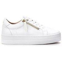 Moda In Pelle Abbee White Leather Slab Sole Lace Up Trainer With Zip