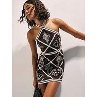 River Island Motif Halter Mini Dress - Brown