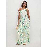 River Island Linen Printed Wide Leg Co-Ord Trouser - Green