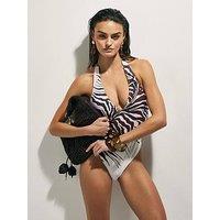 River Island Animal Plunge Swimsuit - Cream