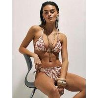 River Island Coral Print Broderie Bikini Top - Cream