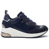 Moda In Pelle Corali Navy Porvair Side Zip Wedge Trainer With Metallic Panels