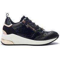 Moda In Pelle Corali Black Porvair Side Zip Wedge Trainer With Metallic Panels