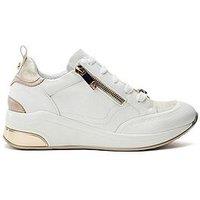 Moda In Pelle Corali White Porvair Side Zip Wedge Trainer With Metallic Panels