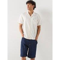 Tommy Jeans Linen Blend Camp Collar Short Sleeve Shirt - Off White