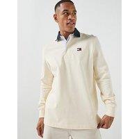 Tommy Jeans Relaxed Fit Badge Rugby Polo Shirt - Off White