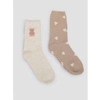 Boux Avenue Teddy Bear 2Pk Cosy Sock - Neutral Mix