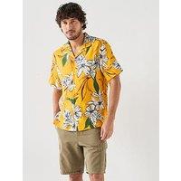Tommy Hilfiger Linen Printed Short Sleeve Resort Shirt - Orange