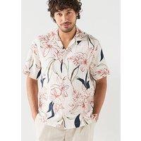 Tommy Hilfiger Linen Printed Short Sleeve Resort Shirt - White