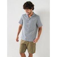 Tommy Hilfiger Linen Blend Ll Over Print Short Sleeve Shirt - Navy