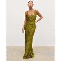 Pretty Lavish Kendall Scoop Devore Maxi Dress - Tarragon