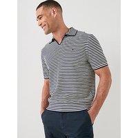 Tommy Hilfiger Structure Open Collar Striped Knitted Polo Shirt - Navy