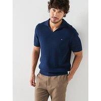 Tommy Hilfiger Structure Open Collar Knitted Polo Shirt - Navy