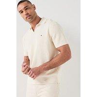 Tommy Hilfiger Structure Open Collar Knitted Polo Shirt - Off White