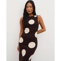 Pretty Lavish Sarover Polka Maxi Knit Dress - Chocolate And Cream