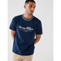 Tommy Hilfiger Nautical Script Logo Tipped Collar T-Shirt - Navy